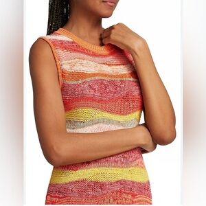 NWT 90s vintage La Belle pink orange Poly Wavy Tank Top Large NEW Stretch Lined